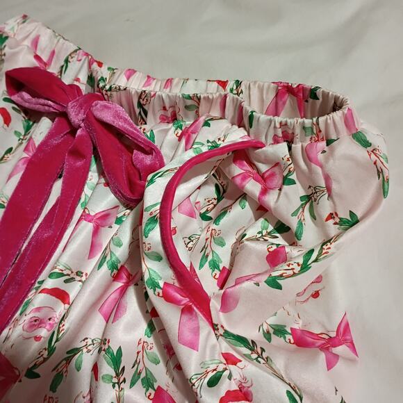 Christmas Shorty Set Santa Pink Bows Silky Soft Look Unworn 3/4-Ruffled-Sleeves - Picture 6 of 11